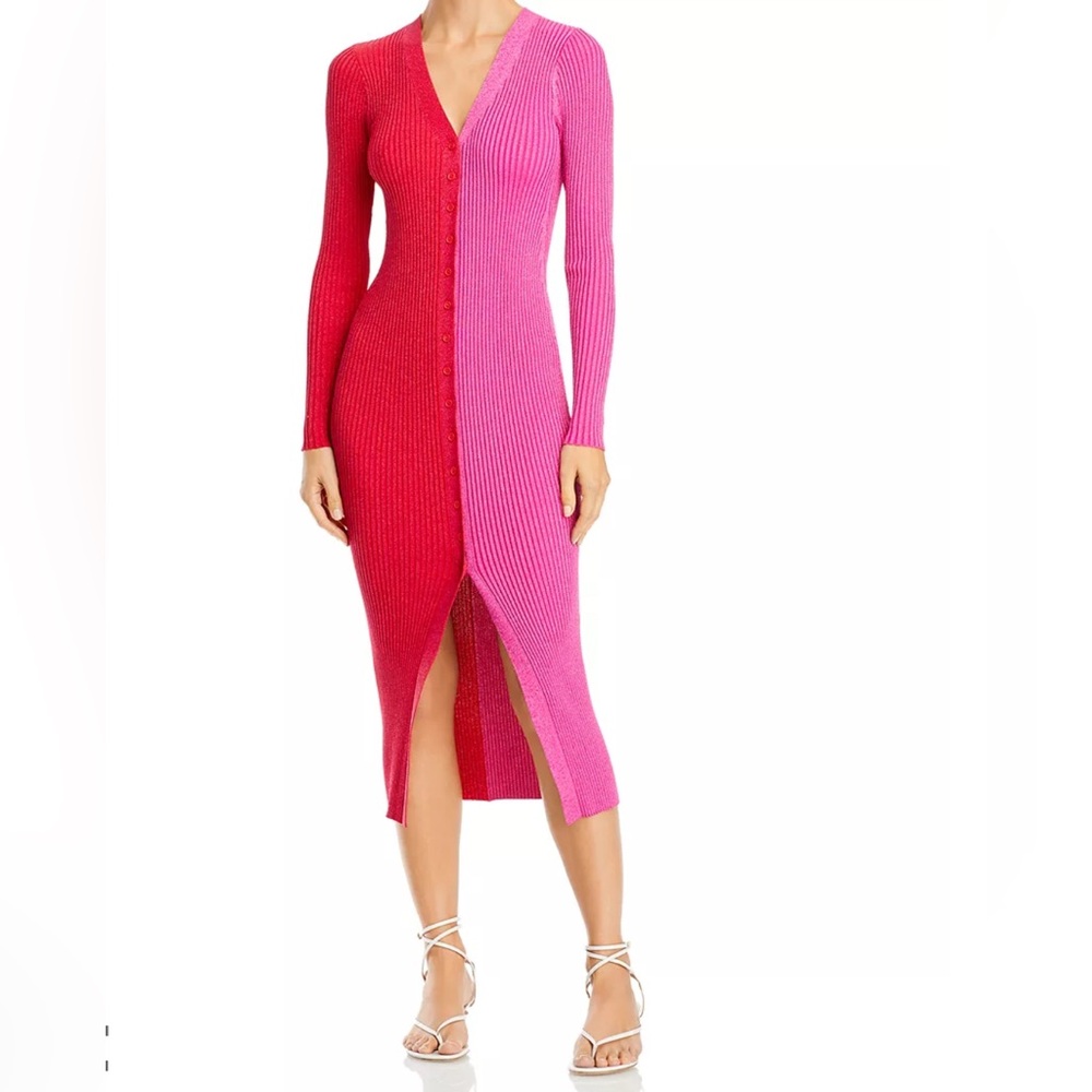 STAUD Shoko Two Tone Split Cardigan Dress